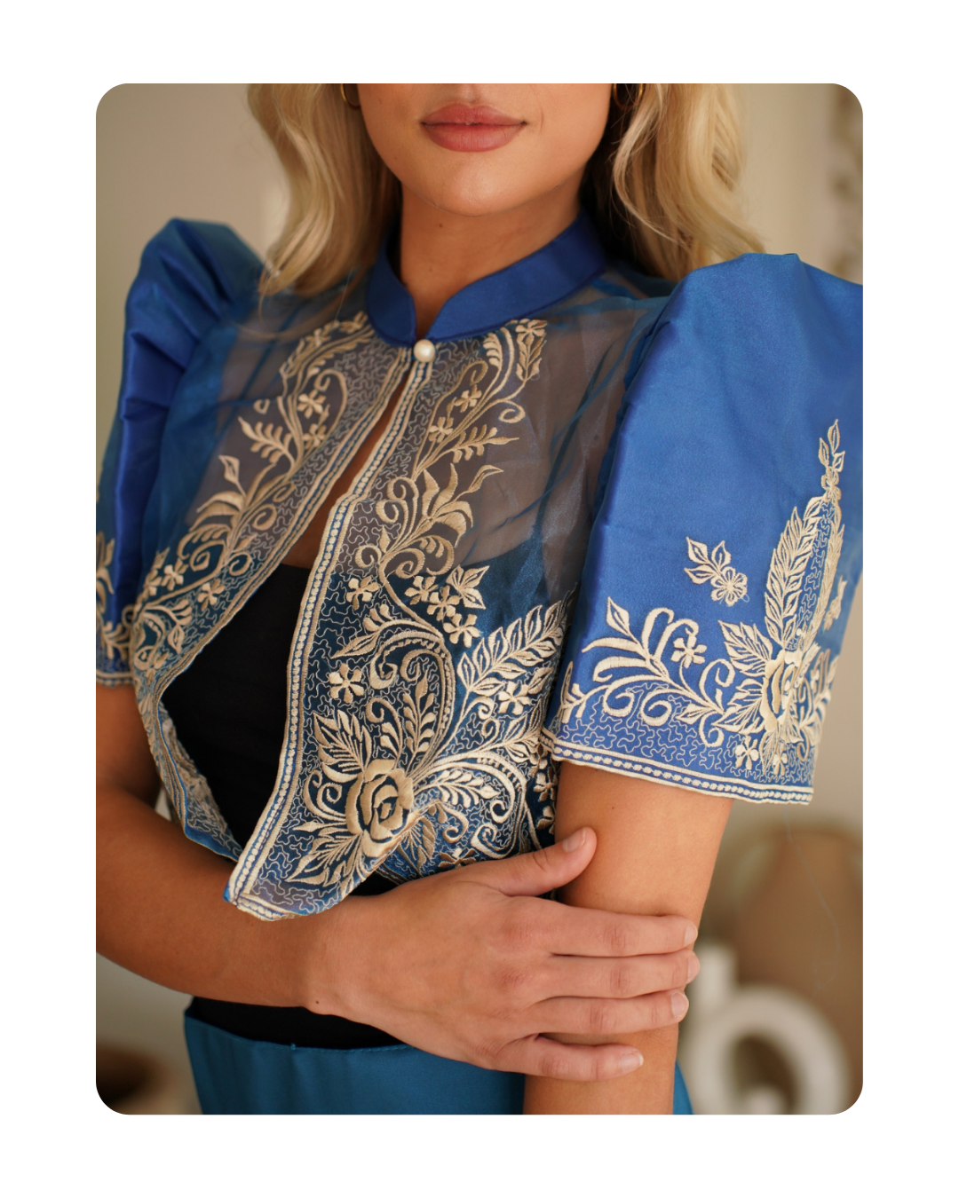 Pineapple Bolero - Blue Floral